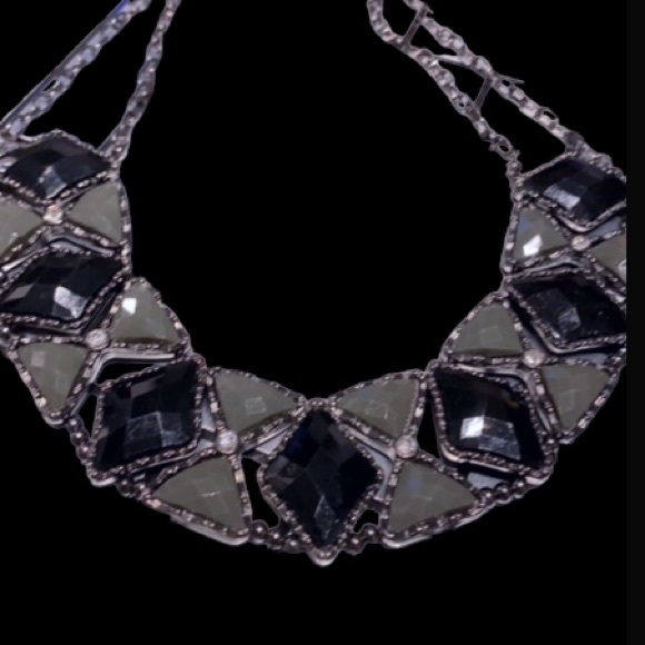 Black & Grey Statement Necklace w/ Clear Crystals!!! - Picture 5 of 6